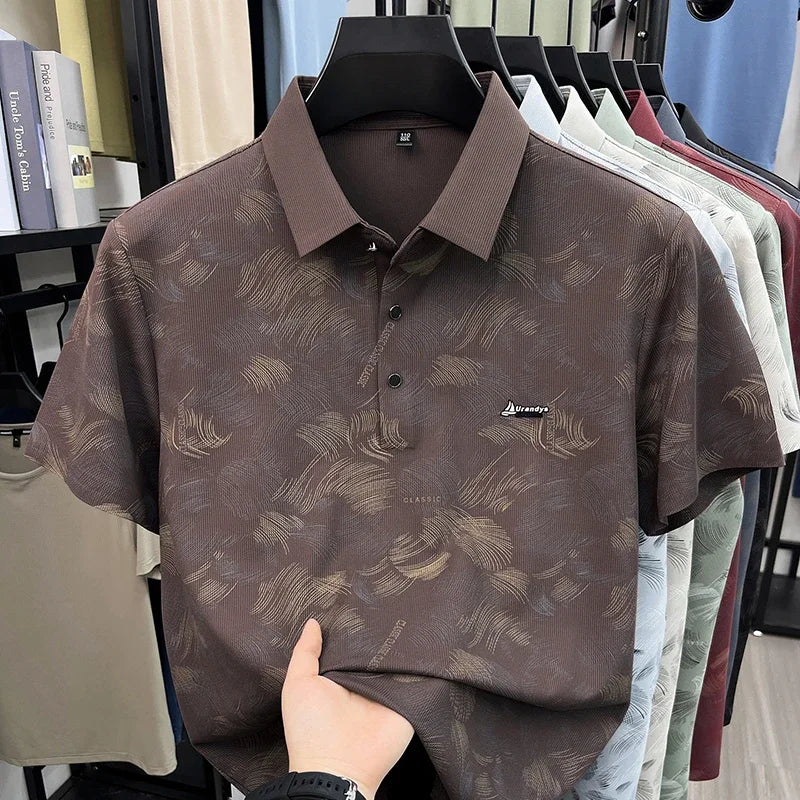 Men's Feather-Print Polo - Breathable Cloth, Urban Casual Style