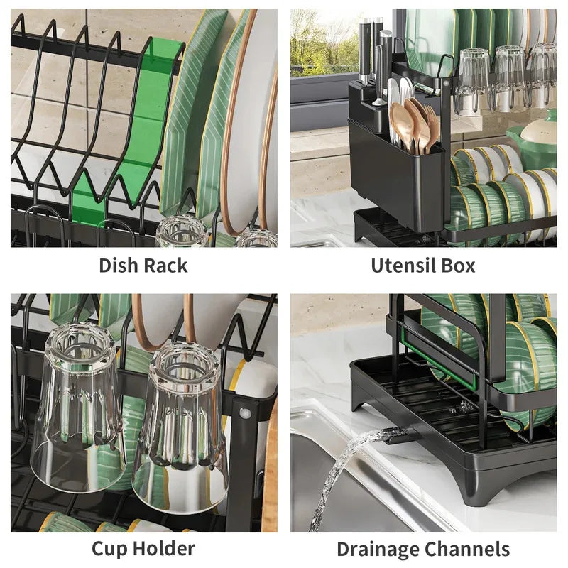 2-Tier Metal Dish Drying Rack - Space-Saving Kitchen Drainer - photo 3
