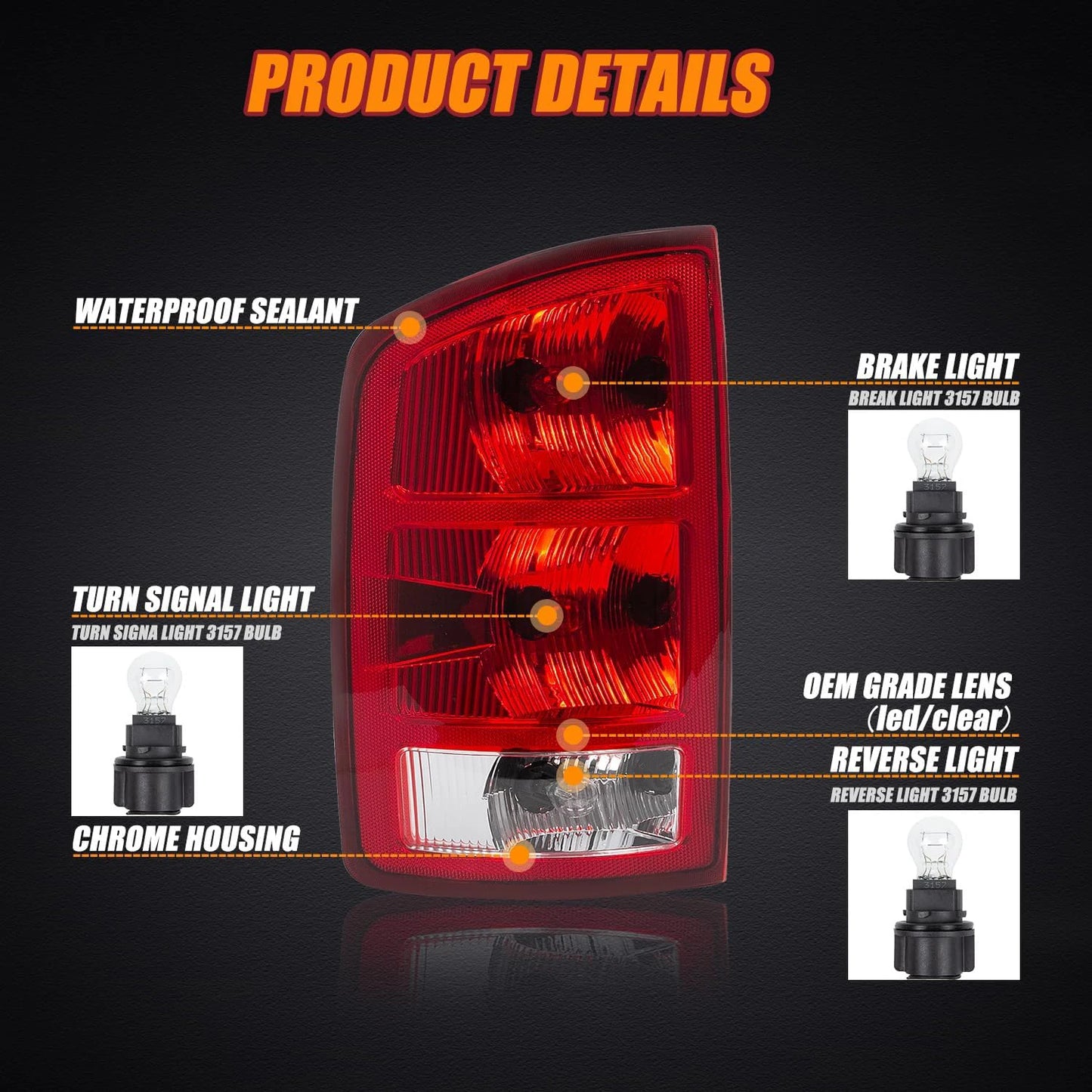 Tail Light Assembly with Bulbs & Harness (Pair) — Dodge RAM 1500/2500/3500 (2002-2006)