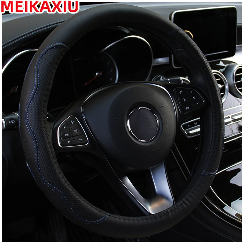 PU fiber leather embossed car has an inner ring steering wheel cover suitable for 14.5 - 15 inch round car decorations.
