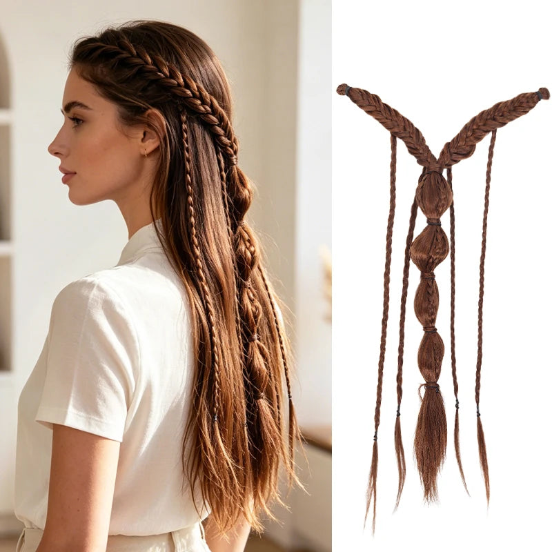 Elf Style Half Head Braided Hair Extensions with BB Clips, Synthetic Fiber Fake Hair for Women, Easy Back of Head Styling