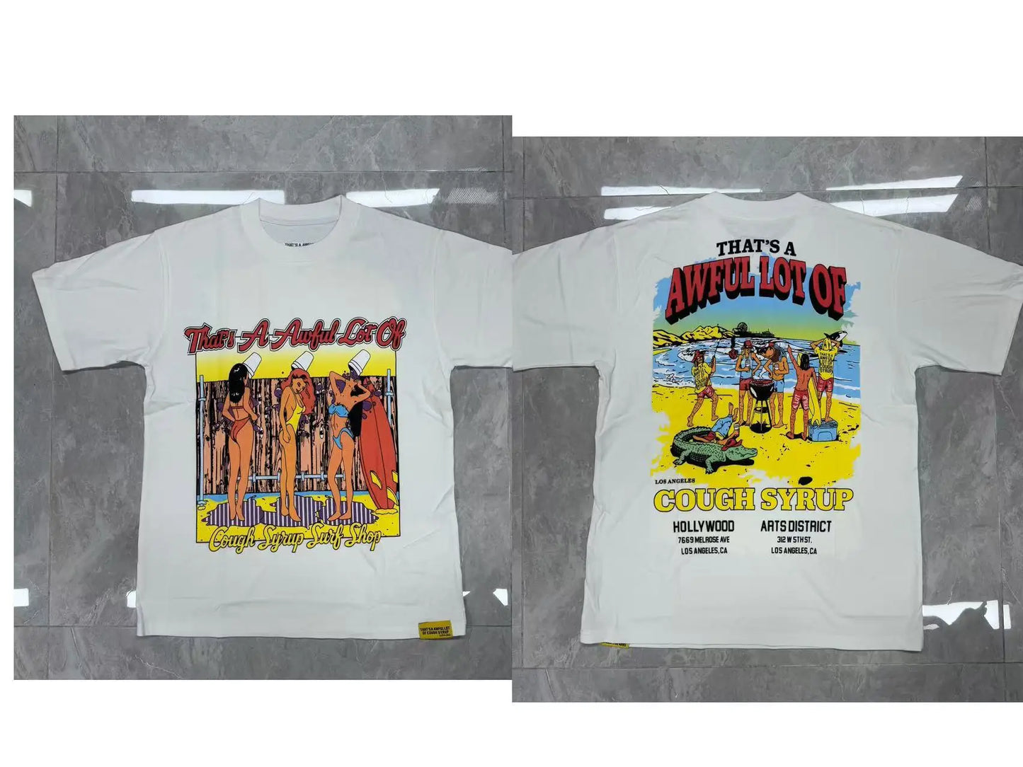 That's A Awful Lot of Cough Syrup Short Sleeve American Street Pop Hip-hop Cartoon Pattern Print Tops COUGH SYRUP T-shirt