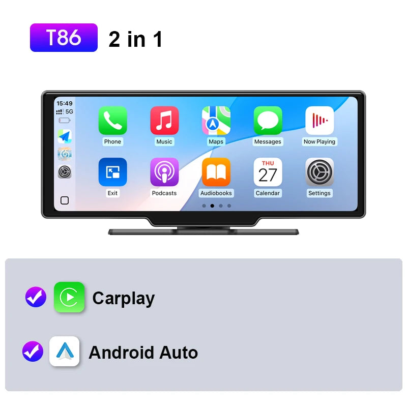 JMCQ 10.26" Universal Android Car Screen — Wireless CarPlay, Android Auto, WiFi, Bluetooth