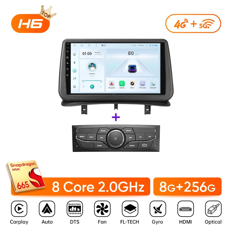 Car Stereo with Apple CarPlay & Android Auto, Compatible with Renault Clio 3 (2005-2014)