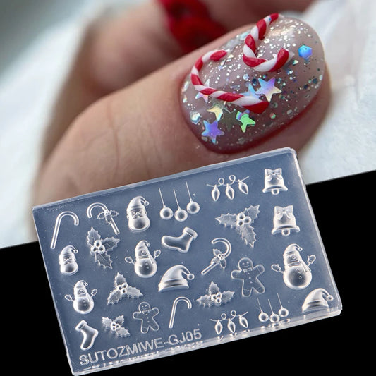 3D Christmas Silicone Nail Art Mold - Tree, Snowflake, Candy Cane Shapes