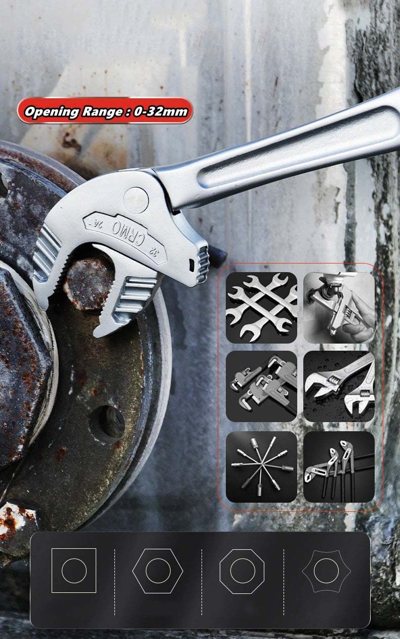 Self-Locking Spring Ratchet Wrench Heavy-Duty Industrial Crab Claw Wrench Adjustable Wide Jaw for Automotive Pipe Manufacturing