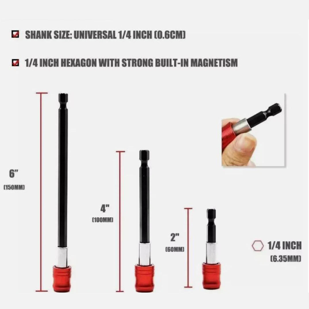 NEW 6PCS 1/4 Hex Shank Quick Release Magnetic Red Screwdriver Extension Holder Drill Bit High Quality Tool Set