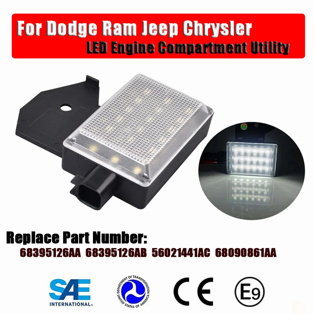 For Dodge Ram 1500 2500 3500 4500 5500 LED Underhood Hood Courtesy Lamp Light Kit Wire：68090861AA Light：68395126AA