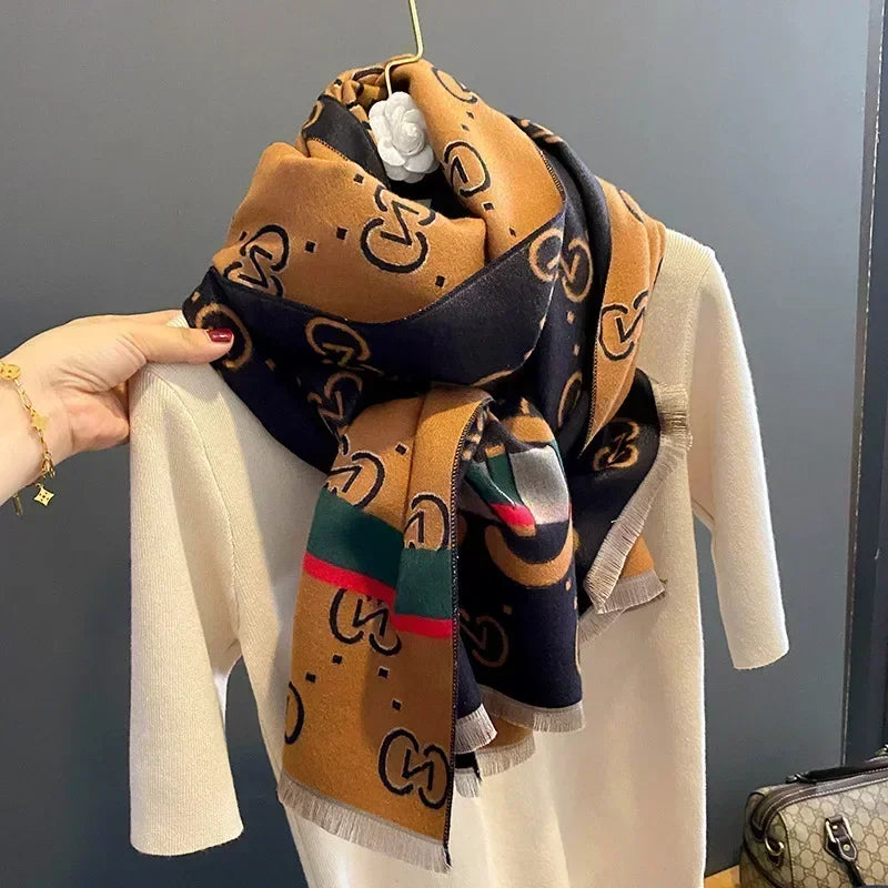 Women's Striped Oversized Scarf - Cashmere-Feel Blanket Wrap