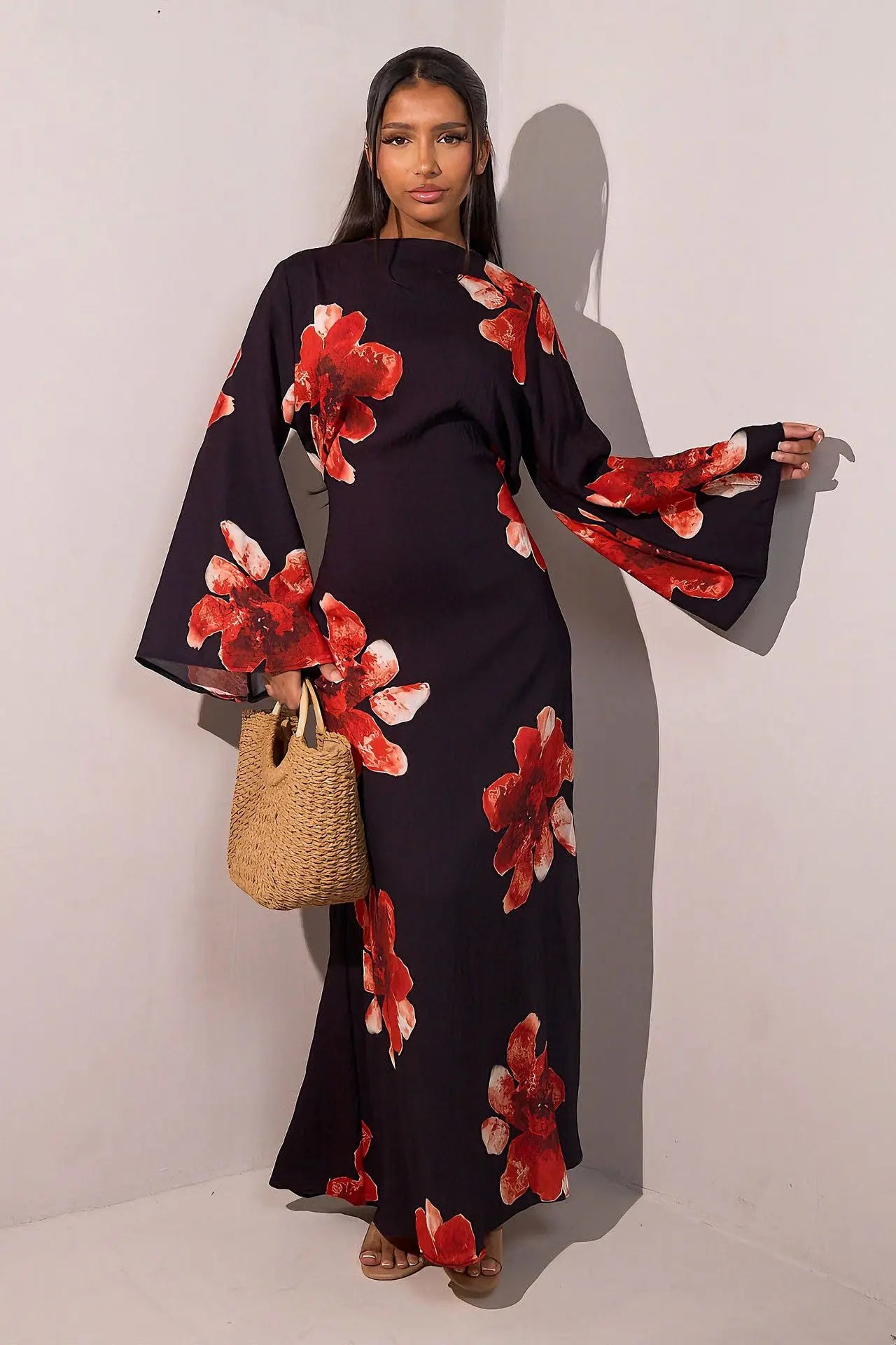 Women's Floral Print Abaya Party Dress – Muslim Kaftan Jalabiya