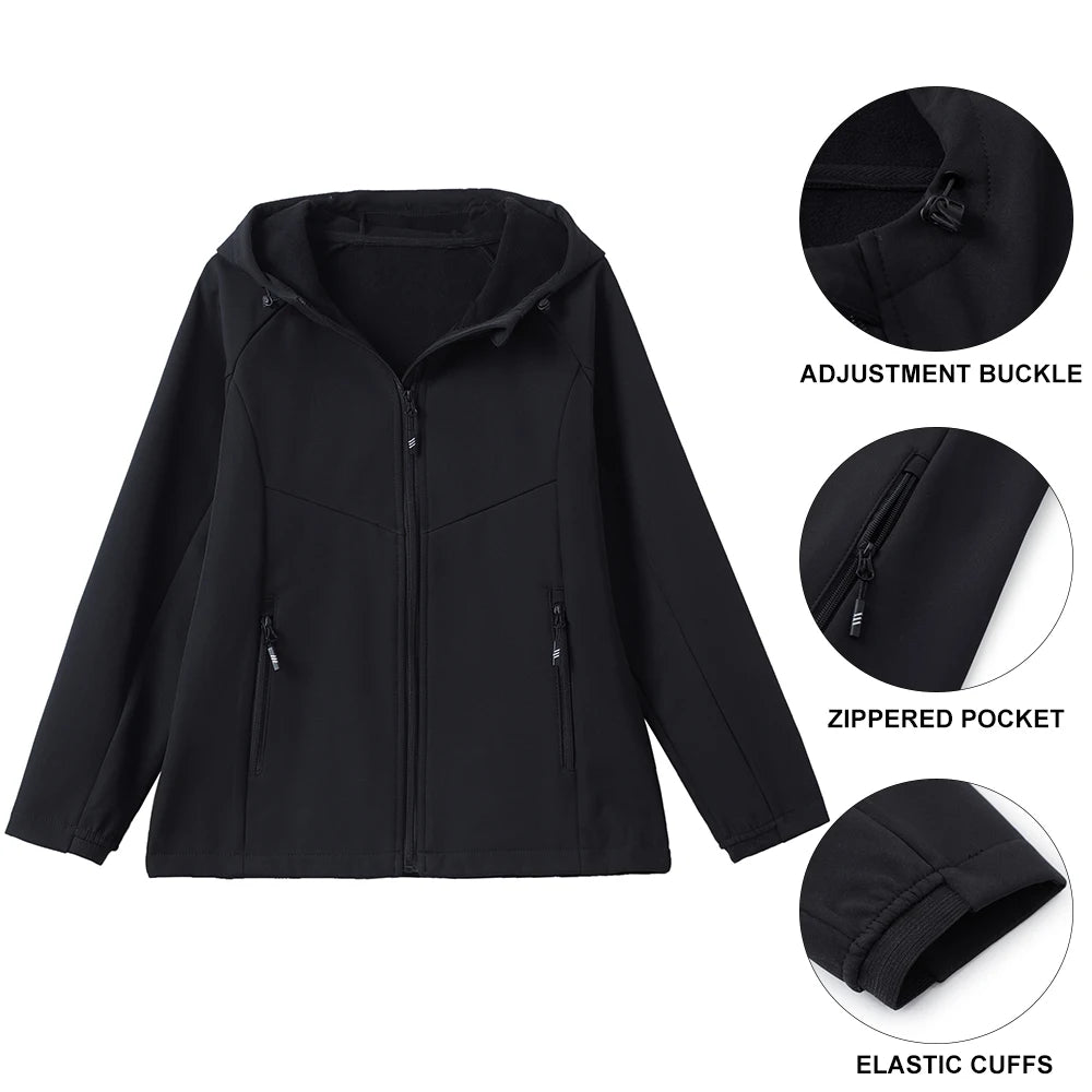 Women's Hooded Fleece Lined Outdoor Jacket - Windproof Hiking Coat - photo 5