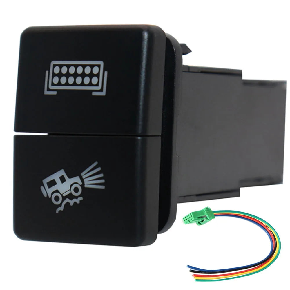 12V Dual Push Button Switch ON-Off Blue/Green Backlit 32.5mm X 22mm for Toyota 4Runner Hilux Prado RAV4, with Connector Wire