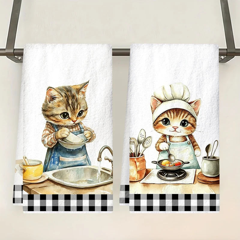 Cute Cat Print Kitchen Towels - 4 Pack Microfiber Dish Cloths - photo 3