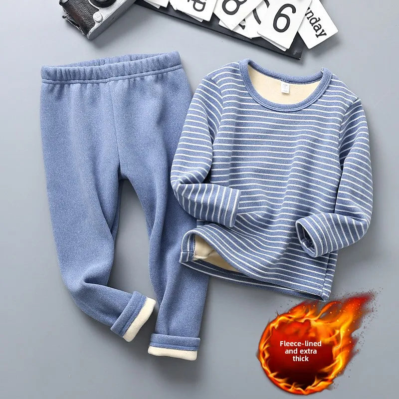 Kids Fleece-Lined Thermal Set - Warm Two-Piece Winter Pajamas