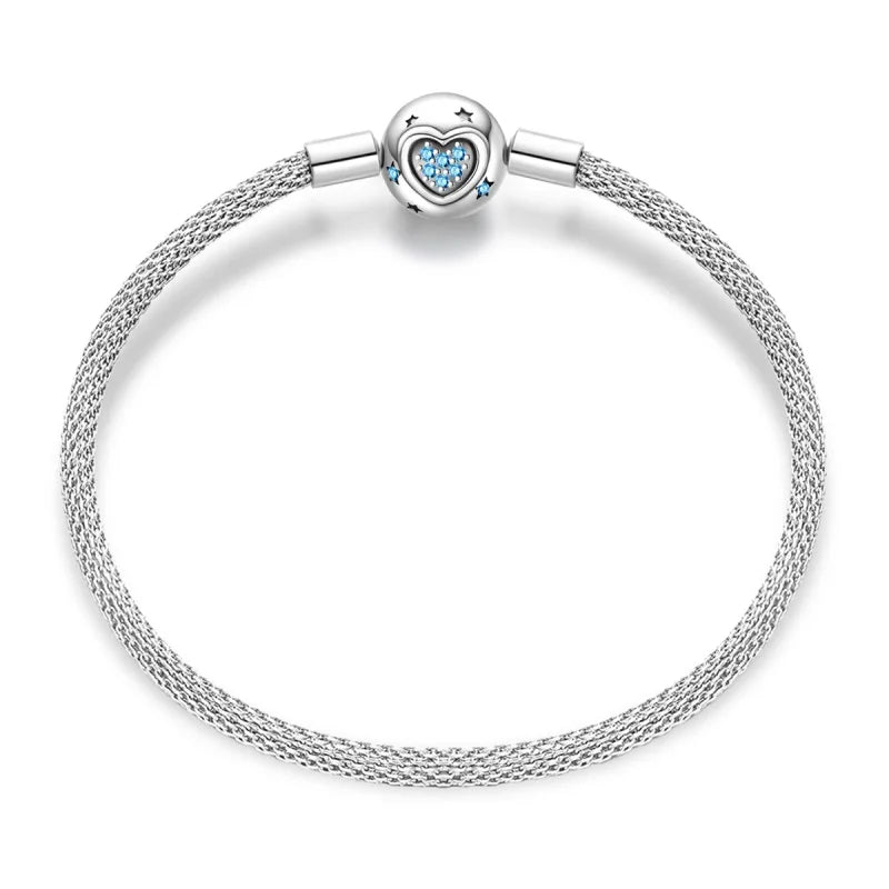 925 Sterling Silver Charm Bracelet – Star Moon Sun Four Leaf Clover Zircon | DIY Birthday Gift for Women (17-20cm)