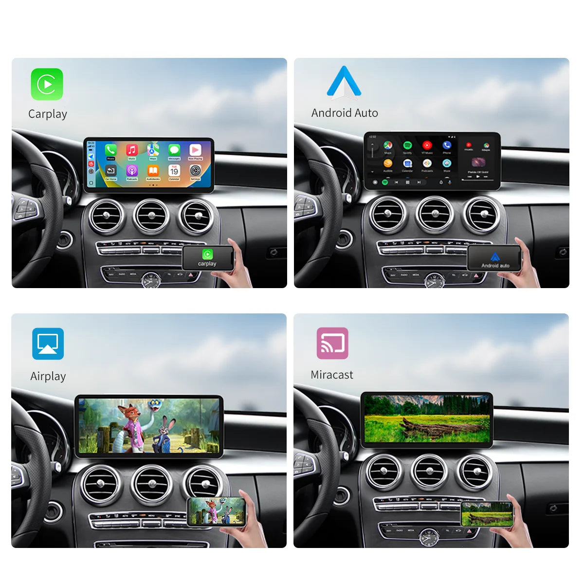 2400×900 12.3“ Ultra-thin Multimedia Touchscreen Wireless CarPlay Android Auto For Mercedes-Benz W205 X253 GLC C Class Airplay