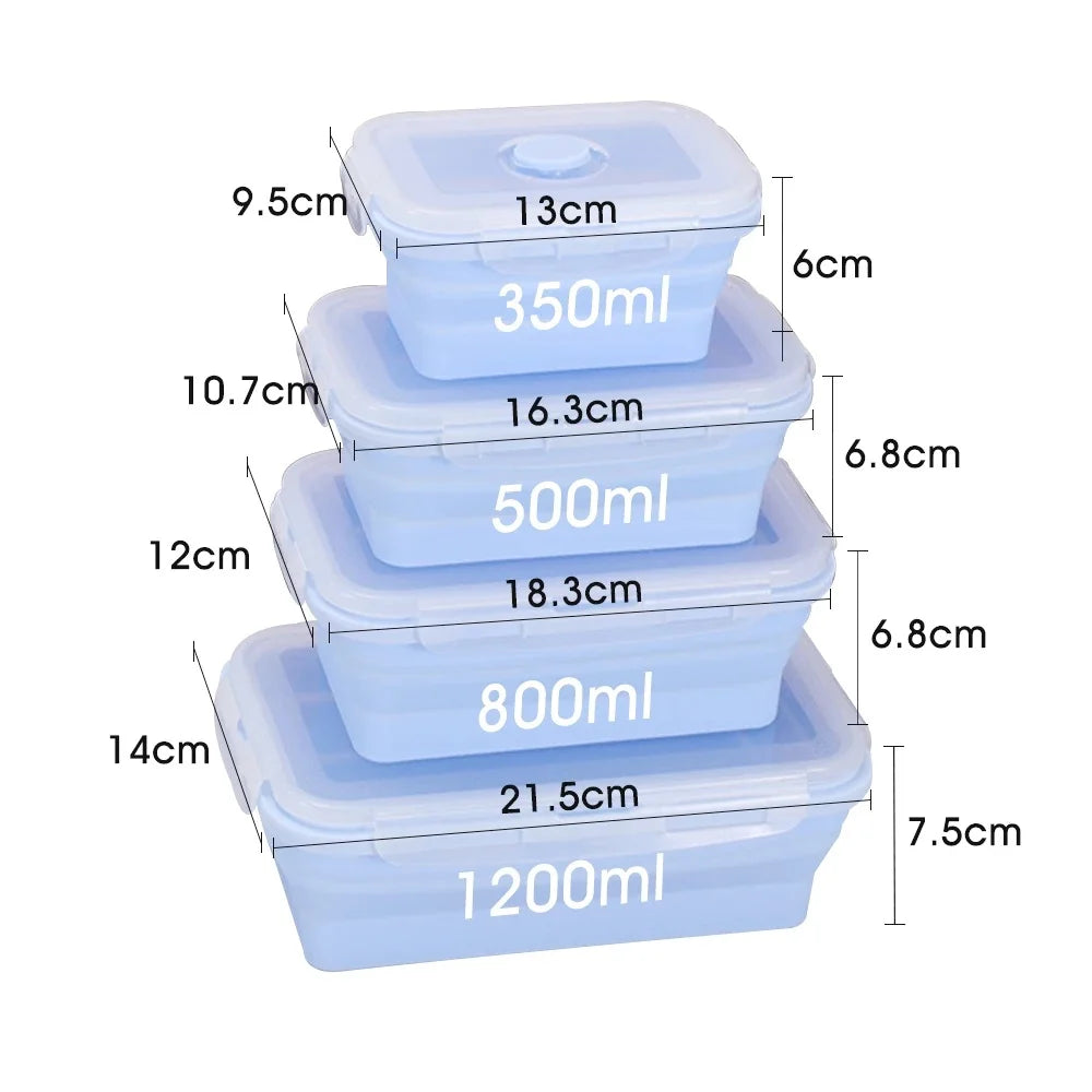 4PS Collapsible Food Storage Containers with Lids & Vent,, Kitchen Stacking Silicone Collapsible Meal Prep Container Set for