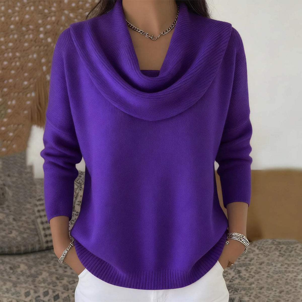 Women's draped neck pullover sweater - view 2