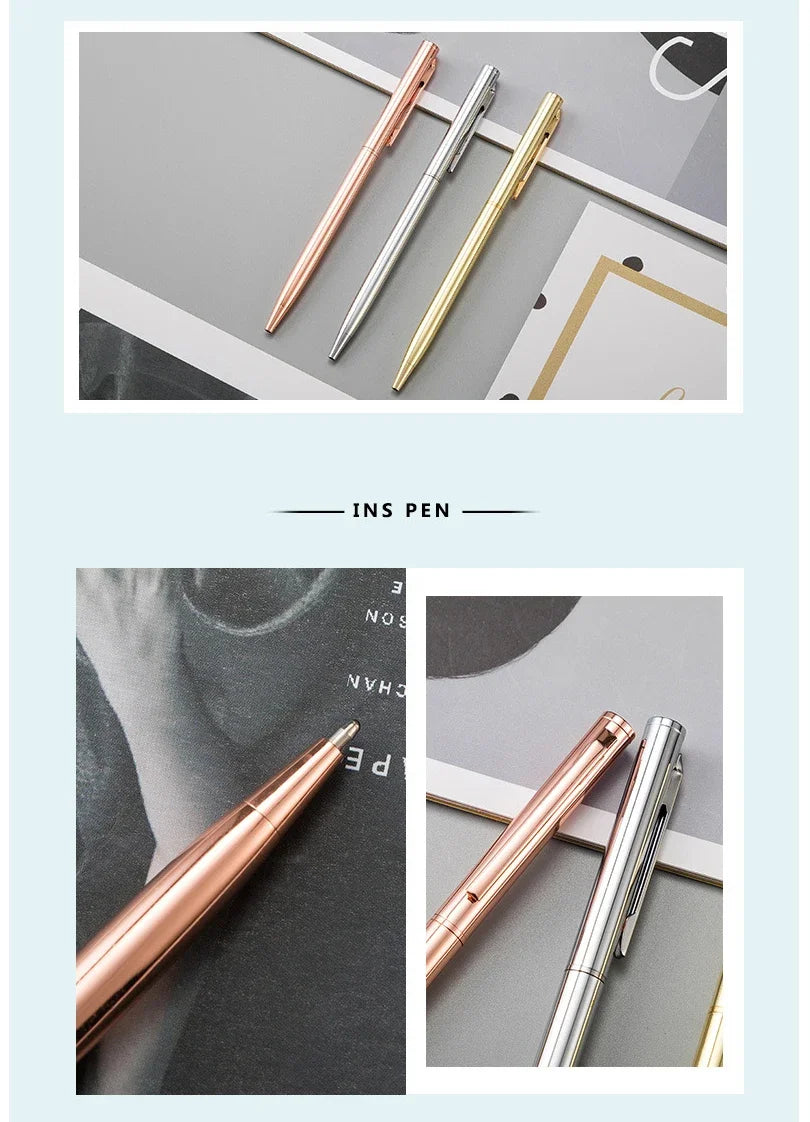 20-200 Pens New Slim Metal Ballpoint Pens Rose Gold Custom Logo Advertising Lettering Engraved Name School Office Supplies Gifts
