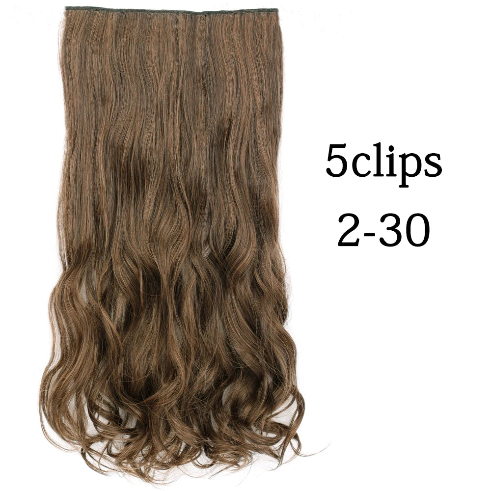 Synthetic 5 Clip In Hair Extensions Long Curly Hairstyle Hairpiece Natural Brown Black 80cm Heat Resistant  Fake Hair For Women