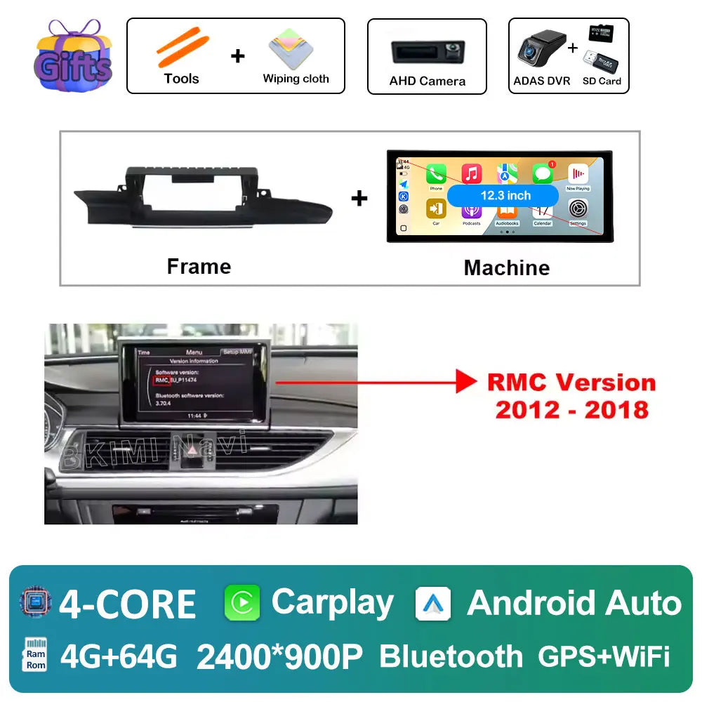 12.3" Android Screen for Audi A6 C7 & A7 (2012–2018) — Wireless CarPlay, Android Auto, QLED, GPS, WiFi