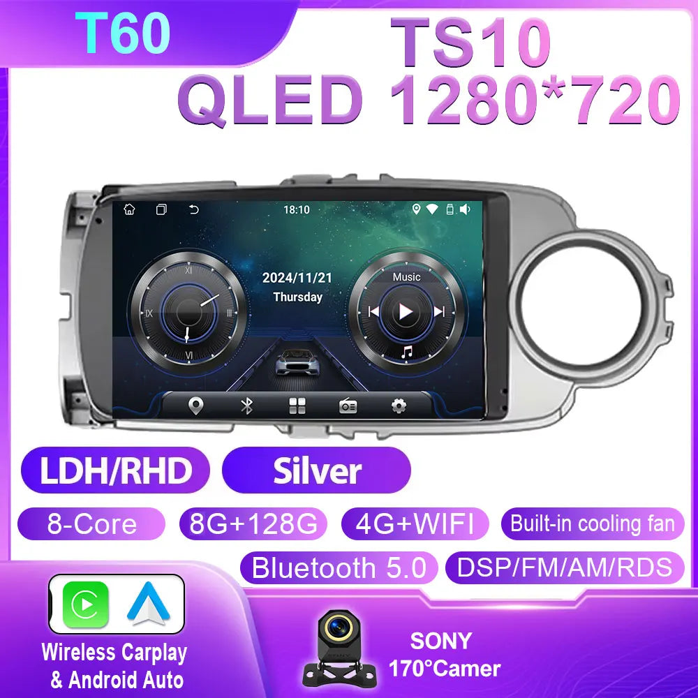 Car Stereo with Apple CarPlay & Android Auto, Compatible with Toyota Yaris (2012-2017)