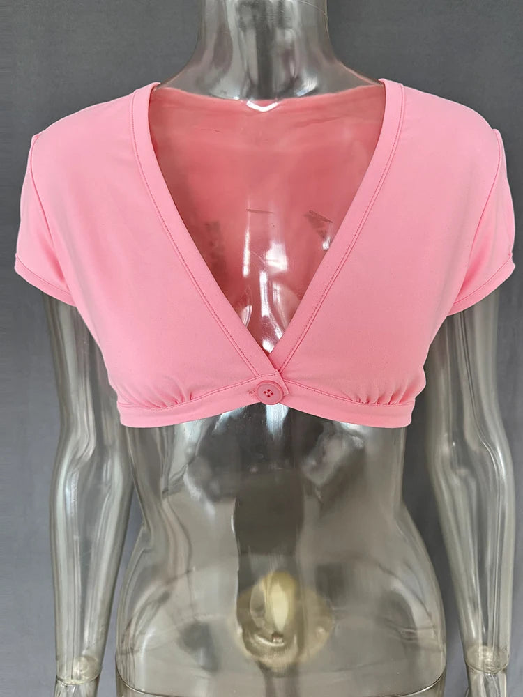 Women's V-Neck One-Button Crop Top — Sleeveless Beach & Party Tank