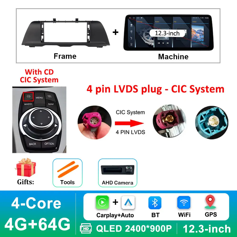 Android 16 Wireless Carplay Car Radio Multimedia Player for BMW 5 Series F10 F11 2010 - 2017 CIC NBT System QLED Screen GPS WiFi