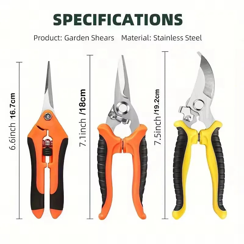 3PCS Gardening Scissors Set – Ergonomic Non-Slip Bypass Pruning Shears with Safety Lock | Beginner Garden Kit