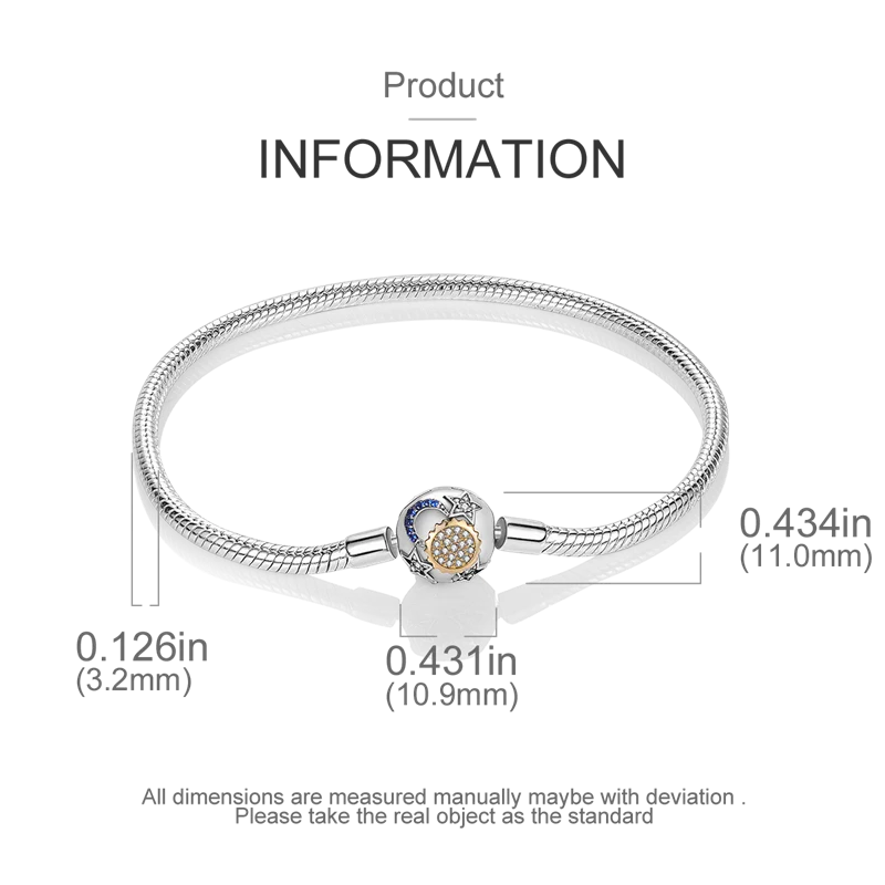925 Sterling Silver Charm Bracelet – Star Moon Sun Four Leaf Clover Zircon | DIY Birthday Gift for Women (17-20cm)