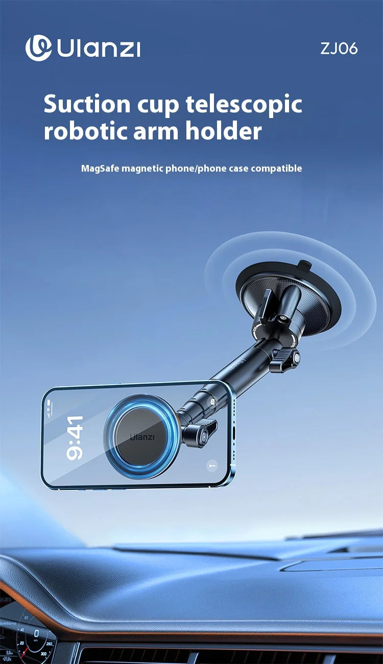 Original Ulanzi ZJ06 Phone Holder Suction Cup Telescopic Bracket Magnetic Fixation Vehicle Mounted Photography Stand Magsafe