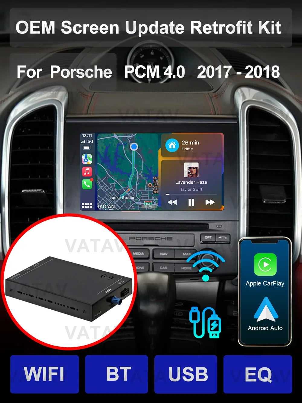 Screen Update wireless CarPlay AndroidAuto Retrofit Kit for Porsche 911 Cayenne 718 Panamera Macan with PCM 3.0 3.1 4.0 System
