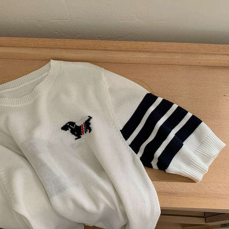 Women's Embroidered Striped Cotton T-Shirt — Loose Round-Neck Summer Top
