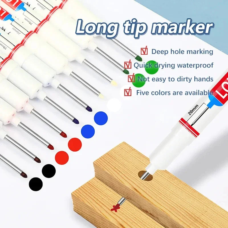 8Pcs/Set 20mm Deep Hole Long Nib Head Markers For Metal Perforating Pen Waterproof Bathroom Woodworking Decoration Multi-Purpose