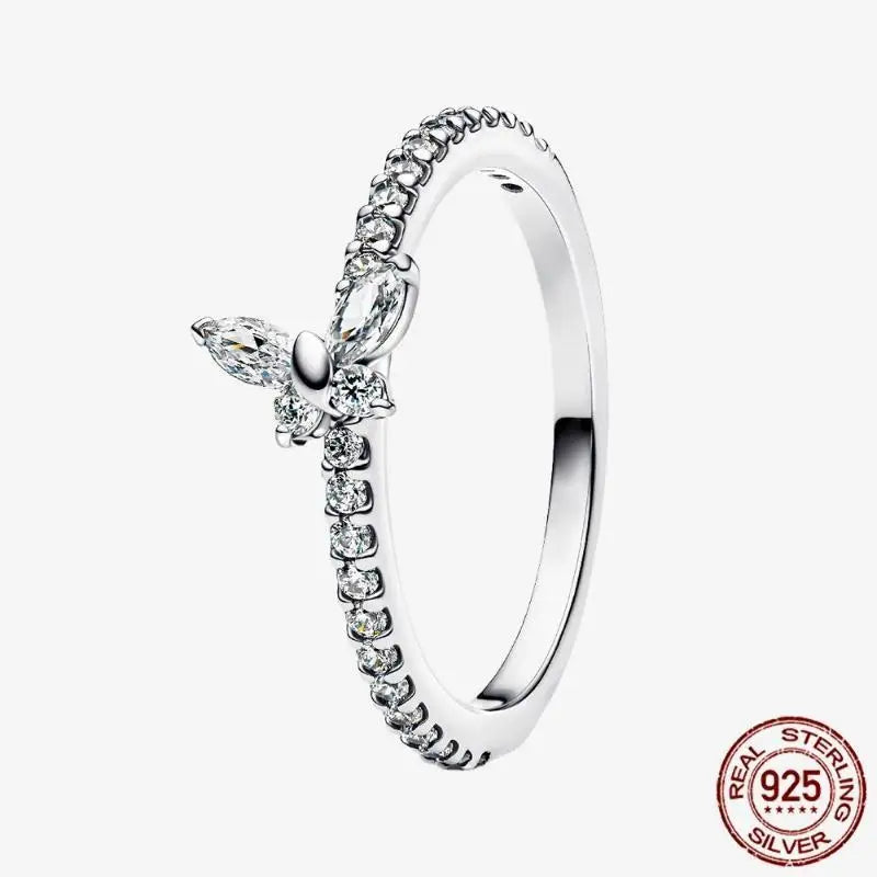 925 Sterling Silver Open Ring Style CZ Paved Heart Butterfly Flower Colorful Gemstone Ring For Women Daily Wear Jewelry Gift