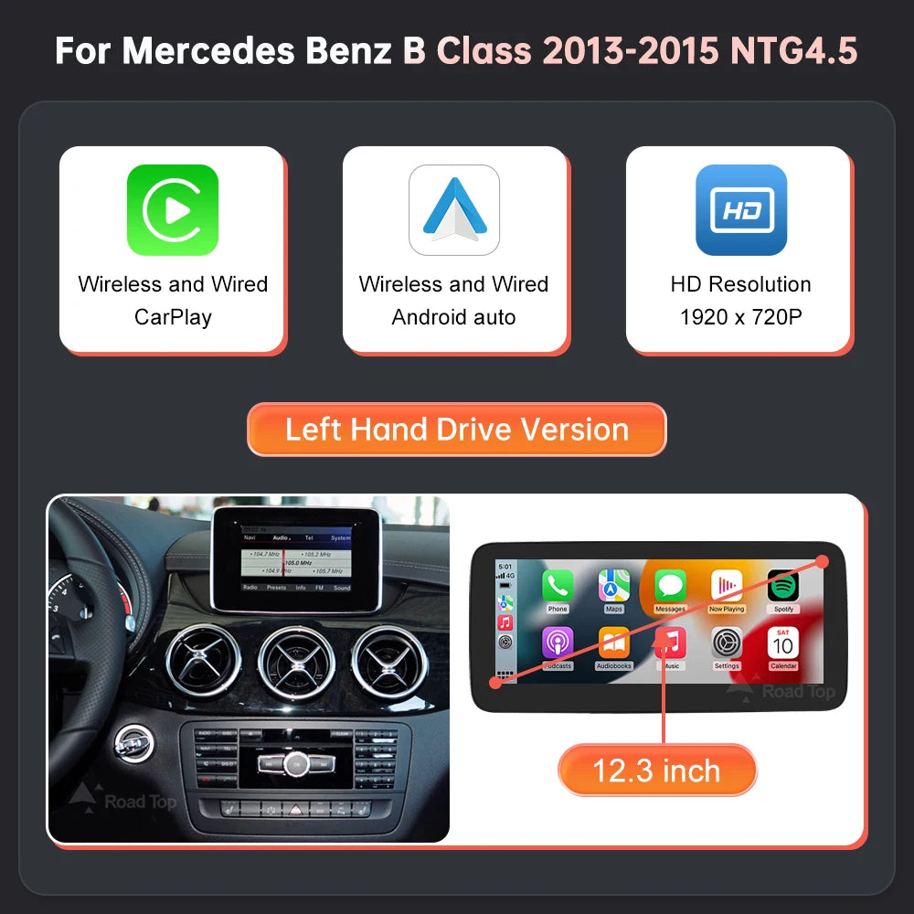 Wireless Carplay Android Auto Car Multimedia Display For Mercedes-Benz A B CLA GLA W176 W463 W246 2013-2015 NTG4.5 Touch Screen