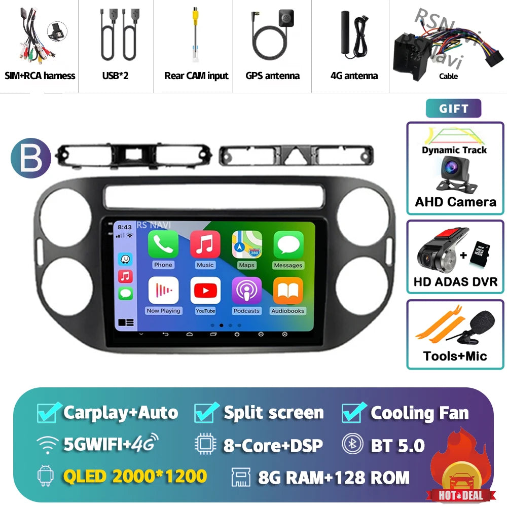 Car Stereo with Apple CarPlay & Android Auto, Compatible with VW Tiguan 1 NF (2006-2016)