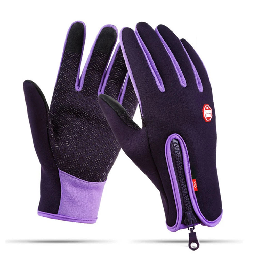 Unisex Touchscreen Winter Gloves, Windproof Zipper Gloves