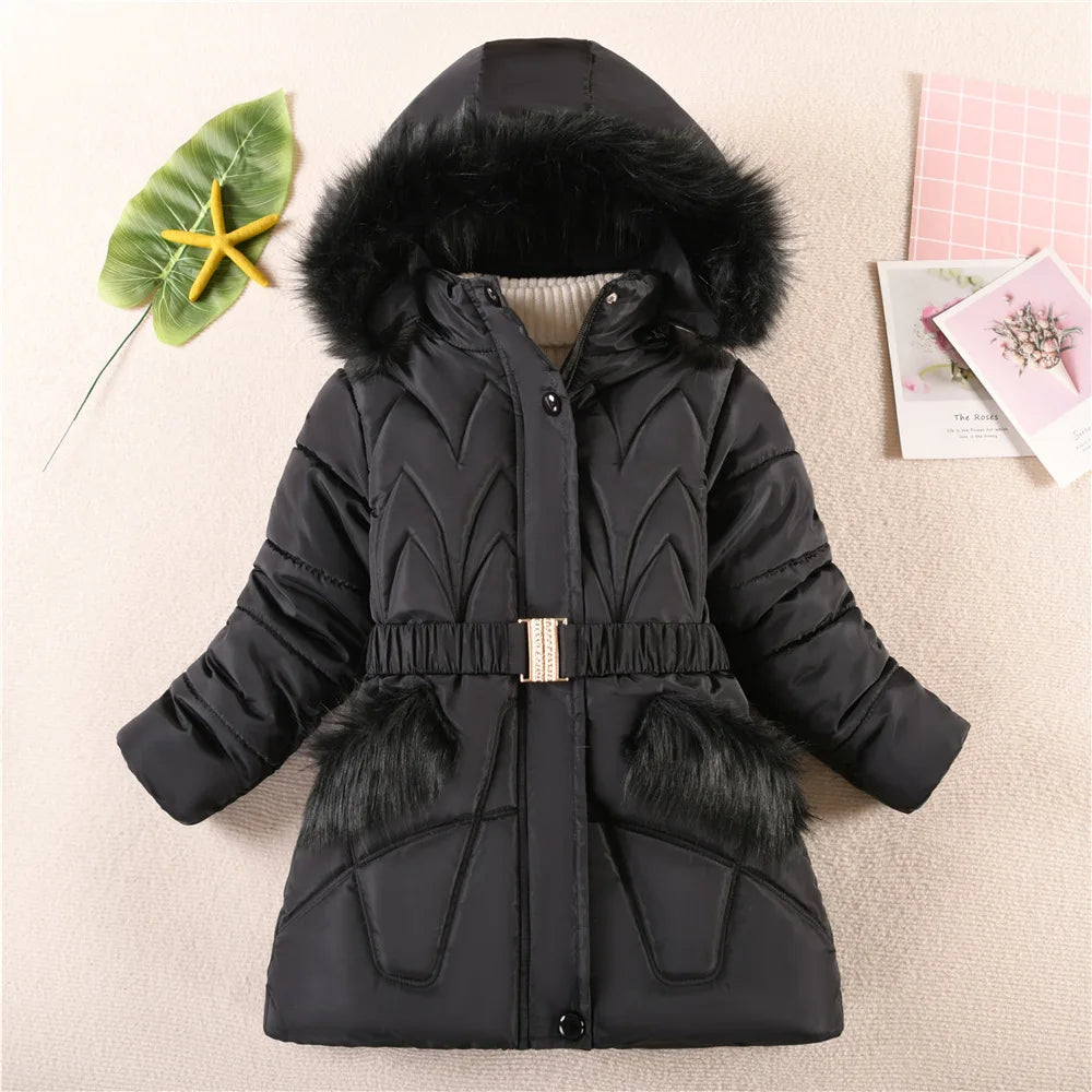 Girls' Hooded Winter Coat with Belt - Plush Lined Heavy Jacket - photo 4