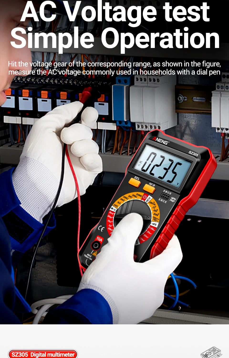 ANENG SZ305 Digital Multimeter Professional AC/DC Voltage Ammeter Capacitor hFE Triode NCV Voltage Induction Electrician Tester