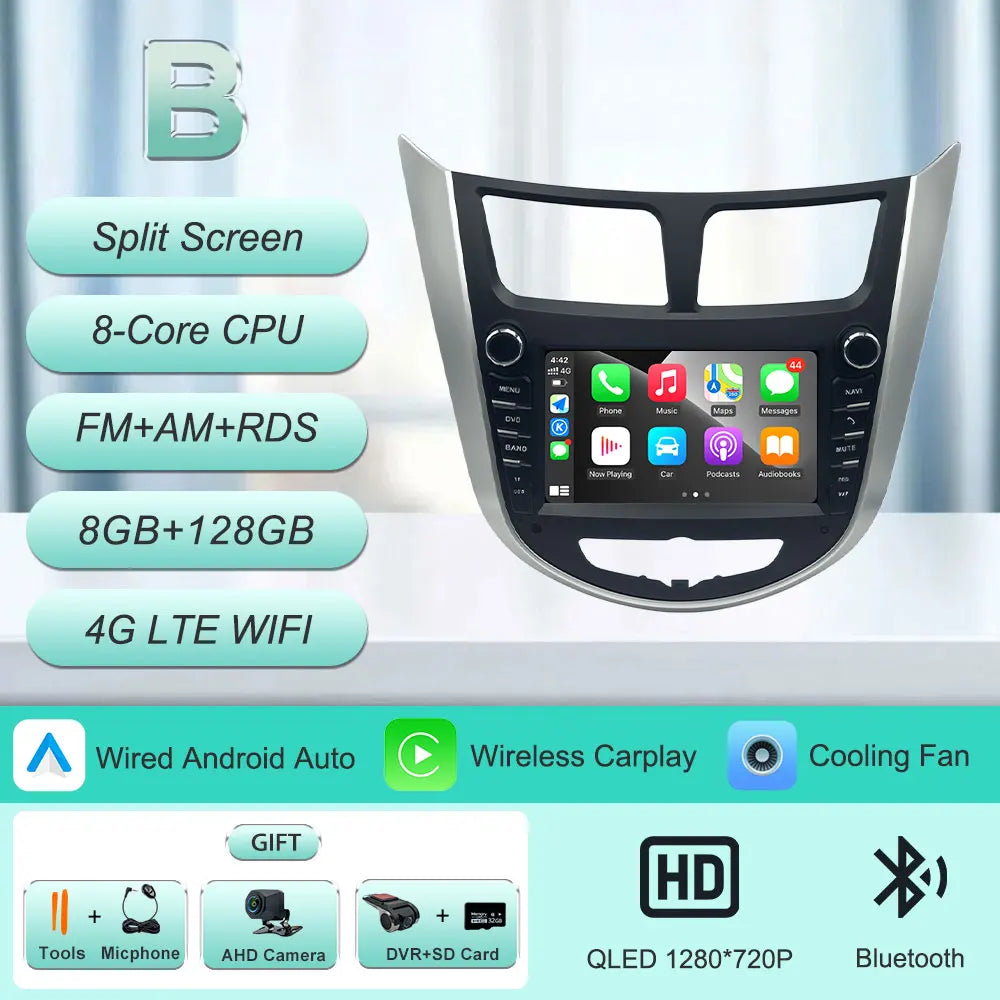 7" Android Car Radio for Hyundai Solaris Accent Verna 2010-2016 Wireless CarPlay Android Auto GPS WiFi BT FM Touch Screen Stereo