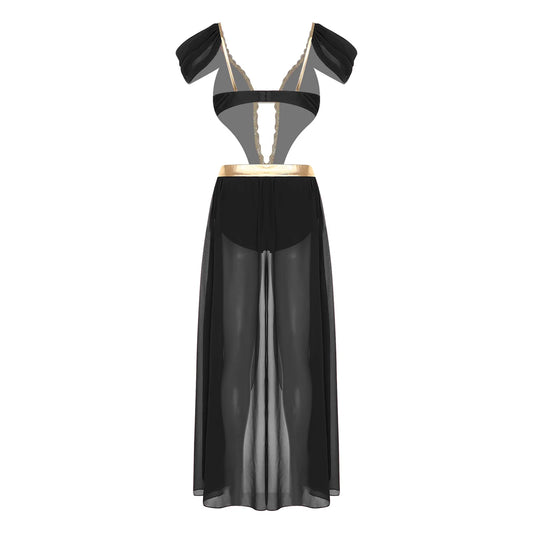 Women's cutout V-neck sequin tassel belly dance dress