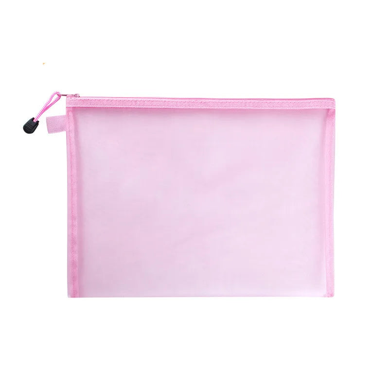 Nylon Mesh File Bag A4 A5 A6 Transparent Zipper Test Paper Information Bag Office Student Pen Bag Subject Bag Puzzle Storage Bag