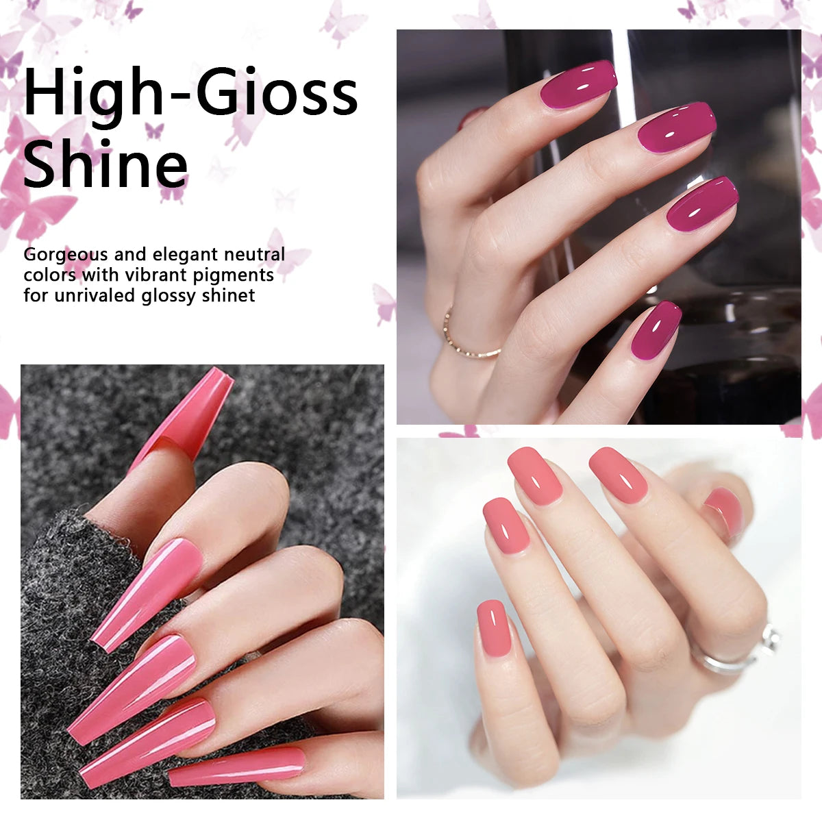 Pink Gel Nail Polish Set - 6pcs All Season Gel Nail Polish Set, UV Gel Polish, Hypoallergenic, Shimmery Finish - Suitable for Na