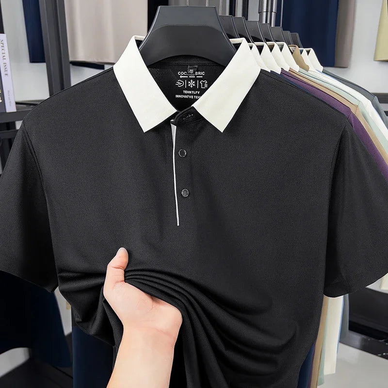 Men's Contrast-Collar Polo Shirt - Breathable Business Casual