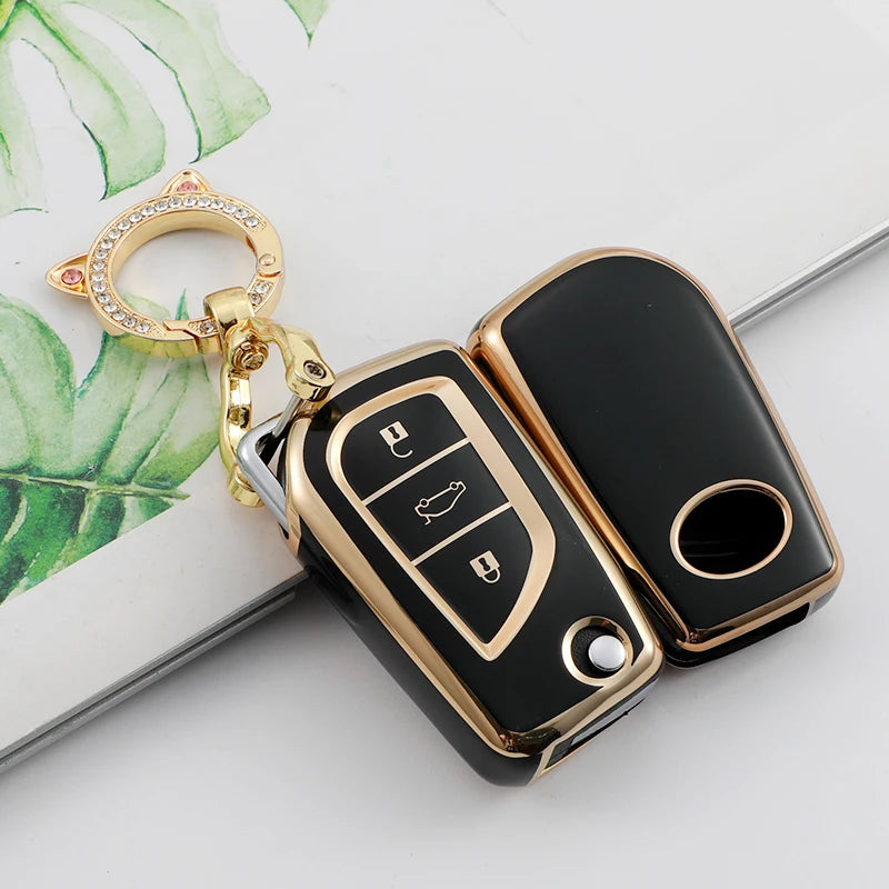 2/3 Button Soft TPU Car Key Cover Case Auto Shell Holder Protector Fob for Toyota Aygo Yaris Highlander Camry RAV4 Keychain