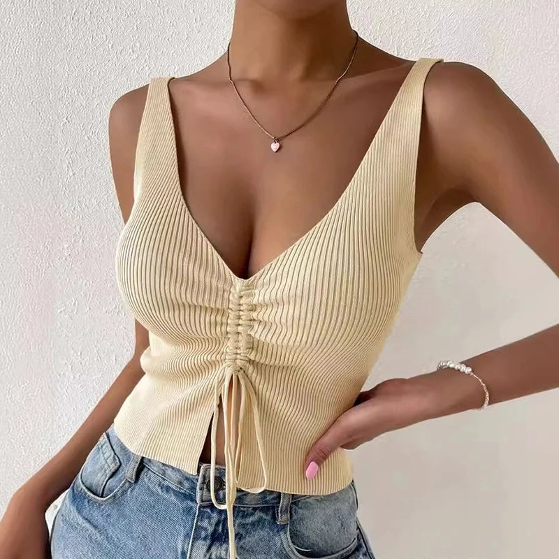 Women's drawstring V-neck tank top — view 6 of 11