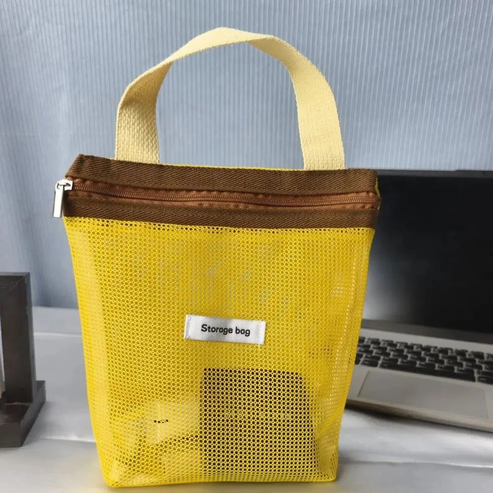 Ins Style Vibrant Bright Color Summer Mesh Tote Bag Small Cosmetic Bag Handbag Foldable Portable Toiletry Bag Women's Beach Bag