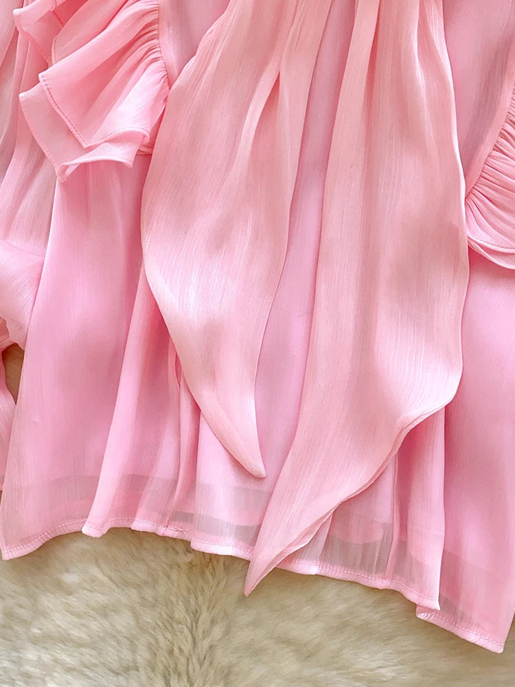 Women's Bow Chiffon Blouse - Ruffle Hem Long Sleeve Top - photo 6