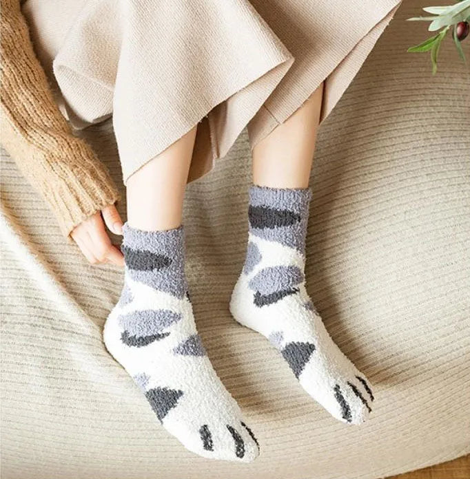 Women's Cat Paw Coral Velvet Socks